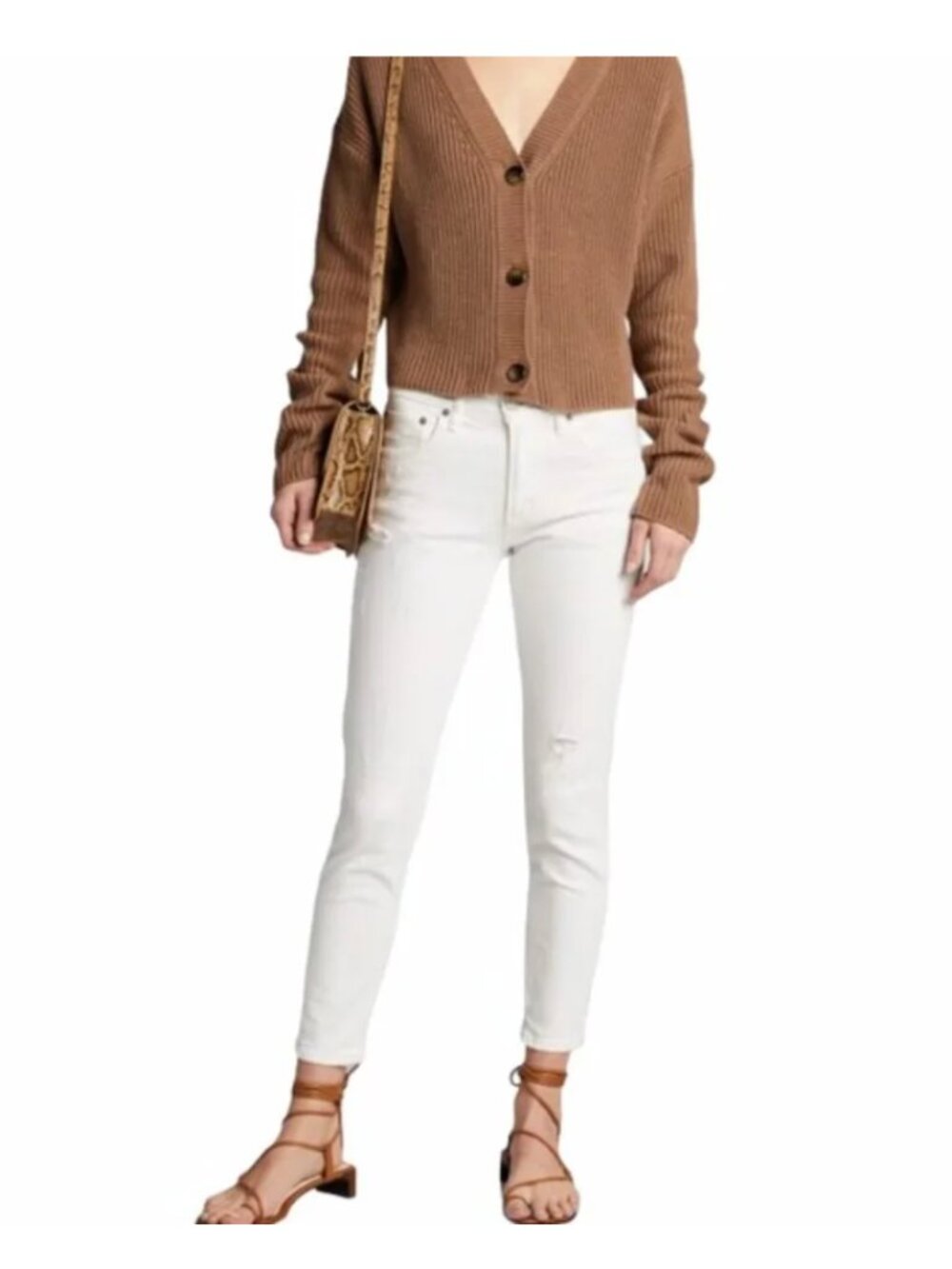 Moussy Distressed Mid Rise White Skinny Jeans Made in Japan Size 26